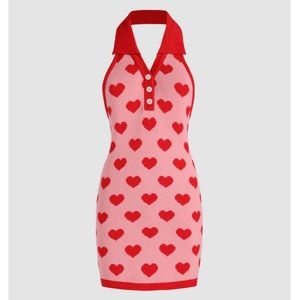 Cider pink and red hearts knit dress